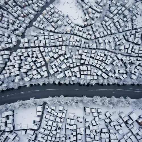 aerial landscape,korean village snow,snow landscape,ice landscape,snow roof,snow drawing,icelandic houses,snow tracks,winter village,snowy landscape,snow fields,russian winter,escher village,destroyed city,infinite snow,urbanization,crevasse,winter landscape,row of houses,frozen lake,Photography,Documentary Photography,Documentary Photography 04