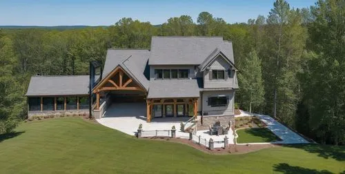 Turn this into a craftsman style home rendering.

The area on the left is a screened-in porch. 

The elevation slopes (high) left to (low) right in the background of the home and the very near foregro