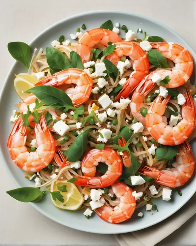 Compose a poem about the delicate harmony of flavors in a dish combining shrimps and feta.,shrimps and feta,shrimp salad,vegetable prawn salad,avocado shrimp salad,pilselv shrimp,sea salad,freshwater 