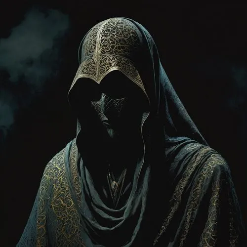 dark portrait,imperatore,cloaked,burqa,oscuro,beheshti,umbra,niqab,melkor,akhnaten,mehter,galadriel,harnam,khaldun,kalima,mantilla,matriarch,abaya,veil,khatun,Illustration,Realistic Fantasy,Realistic Fantasy 29