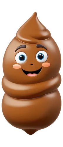 Cartoon doodle, poop emoji, brown color, swirly shape, 3D effect, glossy surface, cute expression, big eyes, smiling face, colorful background, centered composition, soft focus, playful lighting.,nutb