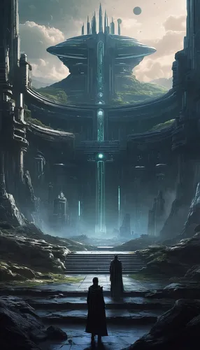 futuristic landscape,sentinel,ancient city,hall of the fallen,sci fiction illustration,scifi,barren,alien world,citadel,sci fi,fantasy landscape,monolith,cg artwork,sci - fi,sci-fi,imperial shores,alien planet,dark world,concept art,heroic fantasy,Photography,Documentary Photography,Documentary Photography 18