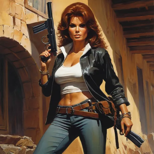 A young Raquel Welsh as am RPG thief and assassin.




pgPG,girl with gun,girl with a gun,woman holding gun,holding a gun,femme fatale,gunfighter,combat pistol shooting,retro women,smith and wesson,ar