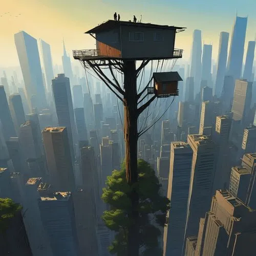 lookout tower,observation tower,skyscraping,skyreach,skyloft,above the city,skyscraper town,cablecar,skycraper,sky apartment,fire tower,the observation deck,watertower,skyscraper,skyview,watch tower,cellular tower,observation deck,the skyscraper,skywalking,Conceptual Art,Sci-Fi,Sci-Fi 07