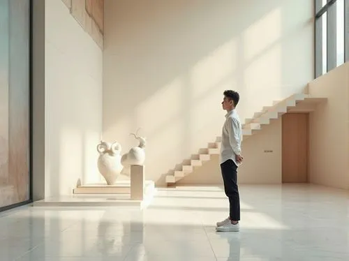 art gallery,the sculptures,stature,art museum,white room,light of art,standing man,contrapposto,statuesque,soumaya museum,mannequin silhouettes,staircase,icon steps,statues,museums,sculptures,frankmusik,discobolus,3d figure,kouros,Photography,General,Realistic