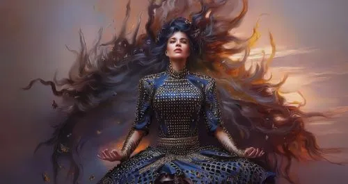 fantasy art,warrior woman,the enchantress,blue enchantress,fantasy portrait,celtic queen,fantasy woman,sorceress,world digital painting,priestess,fantasy picture,the sea maid,shamanic,heroic fantasy,miss circassian,mystical portrait of a girl,medusa,sci fiction illustration,assyrian,fashion illustration,Illustration,Paper based,Paper Based 04