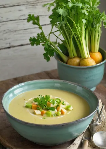 Write a recipe for a delicious celery root soup.,corn chowder,vichyssoise,carrot and red lentil soup,corn crab soup,leek soup,vegetable soup,velouté sauce,lentil soup,potage,potato soup,ezogelin soup,