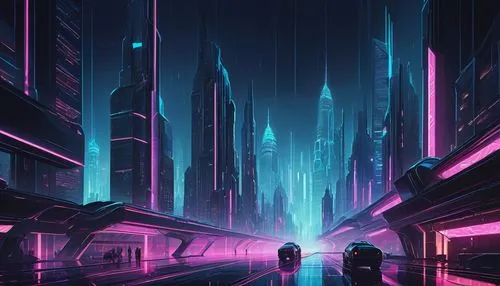 cybercity,futuristic landscape,cyberpunk,cityscape,tron,futuristic,polara,cyberscene,cyberia,cybertown,cyberworld,metropolis,synth,neon arrows,bladerunner,scifi,fantasy city,sci - fi,cyberport,synthetic,Illustration,Vector,Vector 06