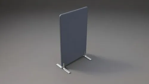 Office partition top made of rough black fabric, aluminum legs, gray background,tablet computer stand,flat panel display,paper stand,digital bi-amp powered loudspeaker,projection screen,folding table,