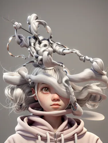 medusa,medusa gorgon,allies sculpture,sculpt,tendrils,silver octopus,3d figure,headpiece,crown render,tangle,3d model,white rose snow queen,antler,the snow queen,scrap sculpture,artist doll,woman sculpture,cosmetic,white lady,tendril