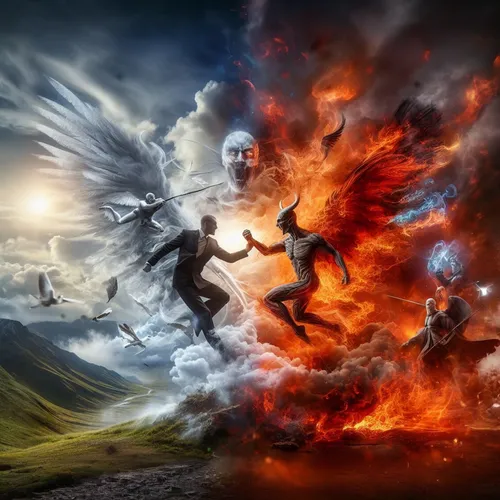 heaven and hell,angels of the apocalypse,angelology,photo manipulation,door to hell,the conflagration,purgatory,conflagration,photomanipulation,photoshop manipulation,fantasy picture,image manipulation,fire angel,fantasy art,digital compositing,angel and devil,the archangel,lake of fire,photomontage,fire background