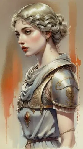 greek woman, short hair, big lips, big eyes, thick silk fabric, woman in armor, female emperor,paper based drawing 29, greek warrior woman,hippolyta,hypatia,liora,sophitia,claudii,pyrrho,Illustration,