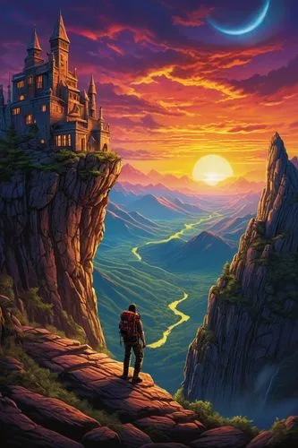 castlevania,cartoon video game background,fantasy picture,meteora,fantasy landscape,nargothrond,Conceptual Art,Fantasy,Fantasy 30