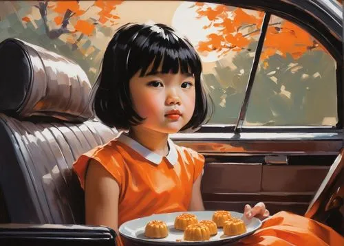 girl in car,photorealist,girl and car,girl with bread-and-butter,hyperrealism,suzong,Conceptual Art,Oil color,Oil Color 09