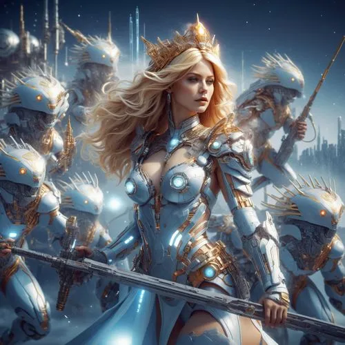 remove all watermarks,the woman in armor has a sword and is surrounded by other female character,elendil,glorfindel,garrison,spearmen,silmarillion,krietor,Photography,General,Sci-Fi