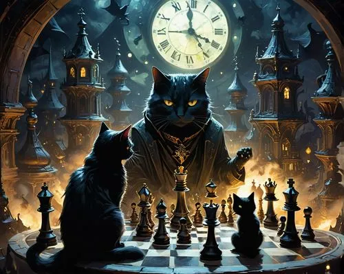 clockwatchers,fantasy picture,chess game,bulgakov,chess player,chessmaster,Conceptual Art,Fantasy,Fantasy 18