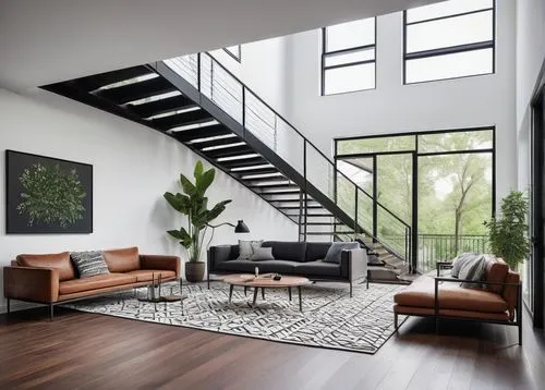 contemporary decor,modern decor,interior modern design,modern living room,minotti,home interior,modern minimalist lounge,loft,mid century modern,living room,contemporary,modern room,interior design,mid century house,modern style,livingroom,sitting room,lofts,interior decor,steel stairs,Illustration,American Style,American Style 15