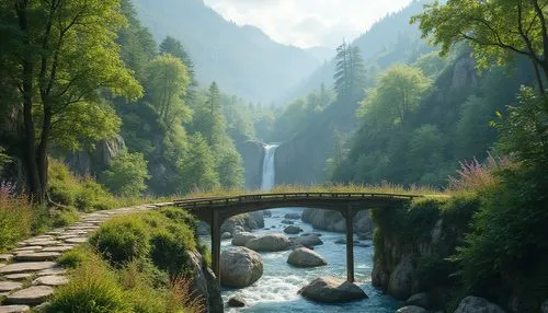 mountain stream,rivendell,scenic bridge,nature wallpaper,beautiful landscape,fantasy landscape,landscape background,nature landscape,cascade mountains,natural scenery,landscapes beautiful,mountain landscape,river landscape,multnomah falls,the natural scenery,nature background,switzerland,bridalveil,mountain river,mountainous landscape,Photography,General,Realistic