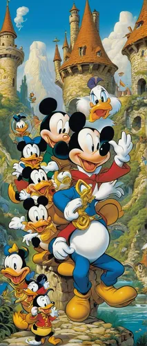 donald duck,popeye village,donald,the disneyland resort,many teat mice,cartoon video game background,disney-land,euro disney,disney land,disneyland park,disney,children's background,mickey mouse,daisy family,jigsaw puzzle,cartoon forest,micky mouse,mickey mause,fry ducks,pilaf,Illustration,Retro,Retro 18