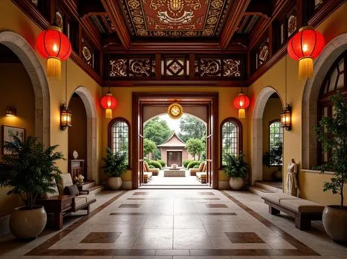 peranakan,asian architecture,dragon palace hotel,corridor,hall of supreme harmony,hallway,lobby,hotel lobby,hotel hall,atriums,entrance hall,inside courtyard,bintan,shangrila,corridors,peranakans,hall of nations,hainan,archways,mandarin house