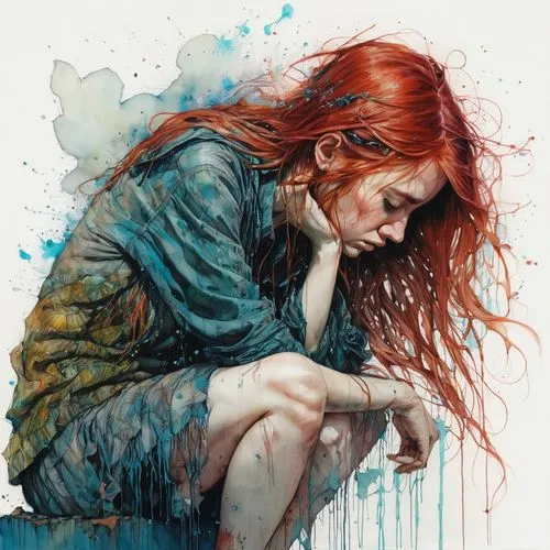 maedhros,seelie,clary,sorrowful,sorrow,depressed woman,Illustration,Paper based,Paper Based 13