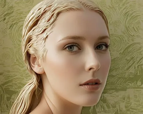 a woman with blond hair and white makeup,farmiga,sigyn,galadriel,glorfindel,ellinor,gwendoline,Illustration,Retro,Retro 08