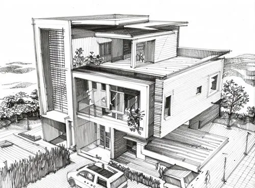 house drawing,architect plan,cubic house,eco-construction,modern architecture,two story house,modern house,garden elevation,archidaily,residential house,habitat 67,multi-story structure,cube stilt hou