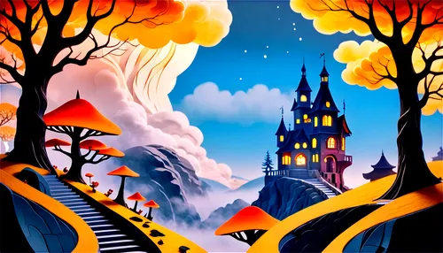 halloween background,hogwarts,halloween border,fairy tale castle,fantasy landscape,halloween scene,oktoberfest background,halloween illustration,cartoon forest,cartoon video game background,halloween bare trees,halloween wallpaper,diagon,moomin world,halloween poster,gondolin,fantasyland,spires,wizarding,munchkinland,Unique,Paper Cuts,Paper Cuts 07