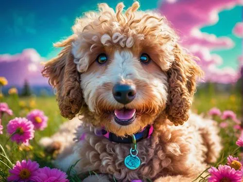 goldendoodle,flower background,cockapoo,labradoodle,cavapoo,dog photography,spinone italiano,cheerful dog,colorful daisy,floral background,dog-photography,flower animal,poodle crossbreed,lagotto romagnolo,miniature poodle,irish soft-coated wheaten terrier,cavachon,portrait background,spanish water dog,beautiful girl with flowers,Conceptual Art,Sci-Fi,Sci-Fi 27