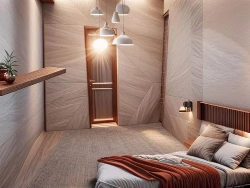 wooden sauna,capsule hotel,inverted cottage,modern room,small cabin,room divider,sleeping room,guest room,bedroom,cabin,wooden wall,modern decor,wall lamp,guestroom,scandinavian style,canopy bed,interior design,danish room,contemporary decor,snowhotel