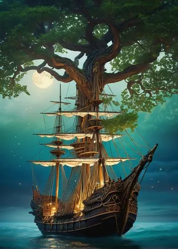 sailing ship,sea fantasy,sea sailing ship,galleon ship,sail ship,fantasy picture,celtic tree,tree of life,galleon,full-rigged ship,pirate ship,waterglobe,monkey island,the ship,magic tree,caravel,east indiaman,tallship,sailing ships,friendship sloop,Photography,Artistic Photography,Artistic Photography 14