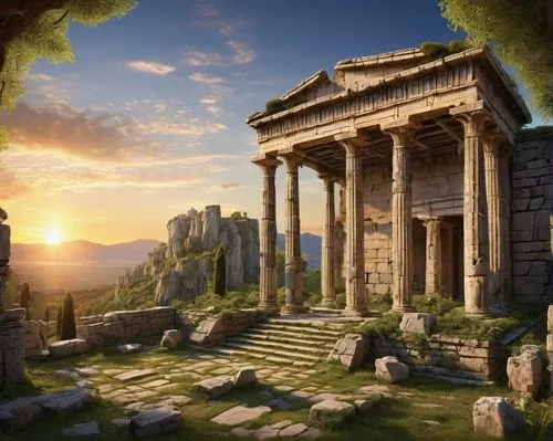 greek temple,artemis temple,temple of diana,delphi,panagora,roman temple,celsus library,achaea,ephesus,celsus,acropolis,the ancient world,temple of poseidon,ancient city,messene,segesta,herakleion,mantineia,temple of hercules,hellas,Art,Classical Oil Painting,Classical Oil Painting 19