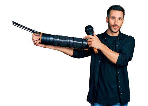 man holding gun and light,zoom lens,ellipsoidal,tactical flashlight,camera lens,astrascope,paparra,a flashlight,cinematographer,png transparent,darbuka,photo lens,camera man,photojournalist,cameraman,external flash,mic,fotografias,photographic background,camera photographer,Photography,Fashion Photography,Fashion Photography 09