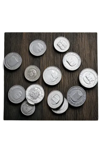 Black and white coins, scattered on wooden table, round shape, metal material, detailed texture, shiny surface, soft box shadow, 3/4 composition, high contrast lighting, cinematic tone.,coins stacks,c