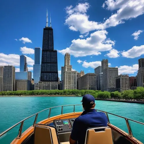 chicagoan,chicago skyline,chicago,chicagoland,lakefront,motorcity,chicagoans,sears tower,lake shore,wgci,dearborn,illinoisan,federsee pier,dusable,illinoian,boat ride,detriot,water taxi,cruises,northwestern,Illustration,Realistic Fantasy,Realistic Fantasy 06