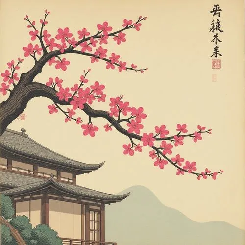 cool woodblock images,ukiyoe,plum blossoms,the plum flower,hiroshige,the cherry blossoms