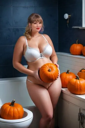 a bra,BIG BOOBS,BBW,женска баня,тикви,прасета,,a woman is posing in a white  with pumpkins,pumpsie,pumpkins,pumpkin pie,pumkins,white pumpkin,kirdyapkin