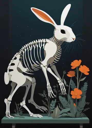 Create a melancholic poem describing the fragility of a rabbit skeleton.,jackalope,gray hare,audubon's cottontail,steppe hare,easter rabbits,rabbits and hares,deco bunny,hare window,antelope jackrabbi