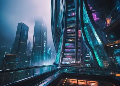 futuristic landscape,futuristic architecture,cybercity,cyberpunk,bladerunner,arcology,coruscant,futuristic,metropolis,cityscape,cybertown,guangzhou,skyscraper,scifi,neuromancer,sci - fi,dubai marina,skywalks,ctbuh,fantasy city,Illustration,Paper based,Paper Based 16