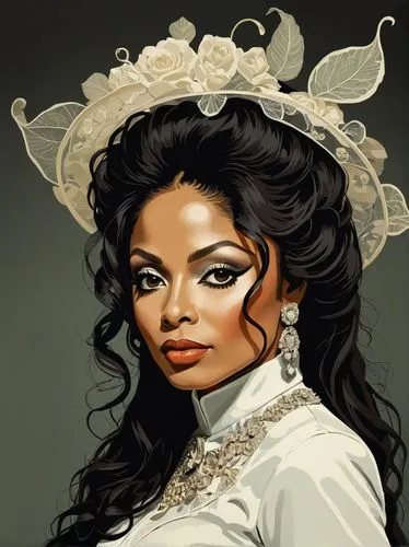 west indian jasmine,jaya,fantasy portrait,victorian lady,african american woman,queen anne,lily of the nile,michael jackson,painted lady,black woman,jasmine,indian jasmine,queen,fantasy woman,queen s,jasmine bush,fashion vector,indian woman,queen crown,the carnival of venice,Illustration,Black and White,Black and White 02