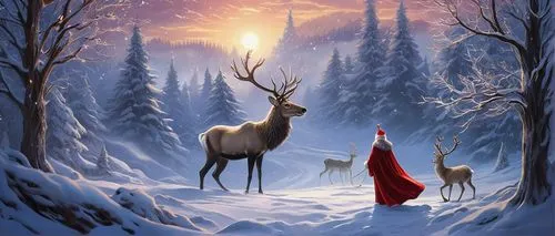 santa claus with reindeer,sleigh with reindeer,winter deer,christmas snowy background,sleigh ride,reindeer from santa claus,antlered,reindeers,tomte,snow scene,winter background,christmas deer,deer illustration,pere davids deer,christmas landscape,reindeer,north pole,glowing antlers,rudolph,the snow queen,Illustration,Black and White,Black and White 12