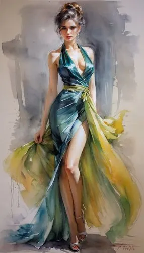 domergue,martindell,fischl,evening dress,girl in a long dress,horst,Illustration,Paper based,Paper Based 11