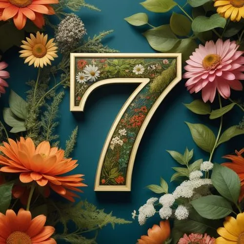 flowers twining around the number seven
,a large number seven surrounded by flowers and foliage,twentyfourseven,twentynine,floral background,seven,numerology,two,Conceptual Art,Fantasy,Fantasy 05