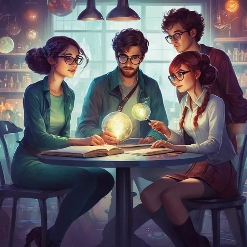 sci fiction illustration,game illustration,harry potter,hogwarts,the coffee shop,cg artwork,hipsters,reading glasses,potter,potions,tutoring,coffee shop,ball fortune tellers,coffee tea illustration,tabletop game,social group,students,watercolor cafe,geek pride day,digital nomads,Illustration,Realistic Fantasy,Realistic Fantasy 15