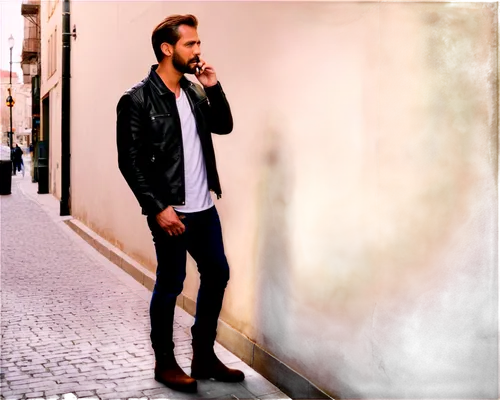 man talking on the phone,payphone,french digital background,on the phone,phone call,young model istanbul,man with saxophone,photographic background,edit icon,pay phone,video-telephony,city ​​portrait,portrait background,advertising figure,calling,telephony,brown leather shoes,cigarette,men clothes,capital cities,Photography,General,Natural