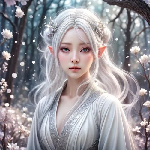 white blossom,white rose snow queen,fantasy portrait,the snow queen,suit of the snow maiden,fantasy picture,cold cherry blossoms,fantasy art,elven flower,faerie,fairy tale character,plum blossoms,pale