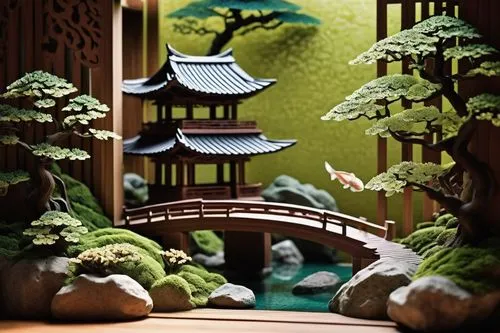 japanese garden ornament,japanese zen garden,japanese-style room,diorama,japanese shrine,zen garden,japanese garden,ryokan,dojo,fairy village,fairy house,teahouse,ryokans,miniland,miniature house,japan garden,tokaido,japanese lantern,japanese background,bonsai,Unique,Paper Cuts,Paper Cuts 10