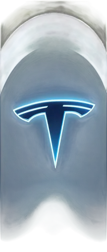 Tesla logo, silver chrome, glossy finish, electric blue glow, metallic texture, circular shape, modern minimalist design, cool tone, dark background, cinematic lighting, shallow depth of field, 3/4 co