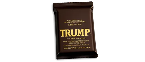 Golden Trump Bars, solo, luxurious packaging, glossy finish, ornate details, rectangular shape, chocolate brown color, golden lettering, elegant font, subtle shine, 3/4 composition, soft focus, warm l