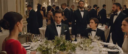 Imagine a disastrous family gathering at a fancy restaurant with lots of tension and conflict.,great gatsby,exclusive banquet,gatsby,dinner party,wedding banquet,long table,grand hotel,bond,fine dinin